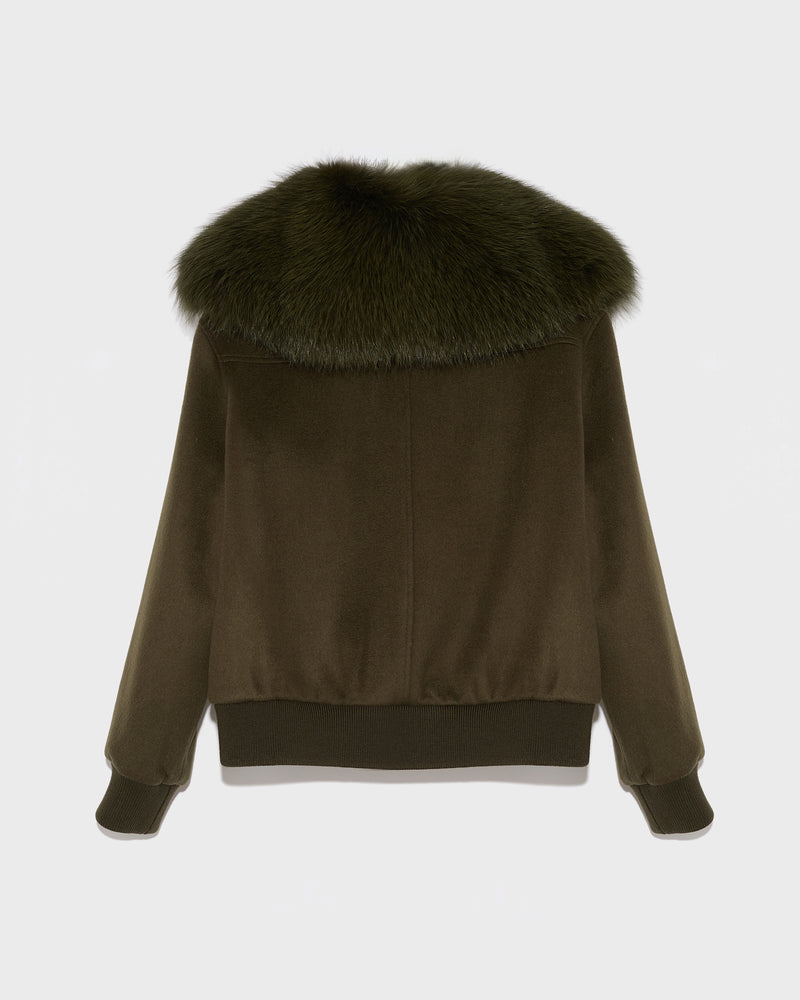 Cropped jacket in cashmere wool with fox fur collar