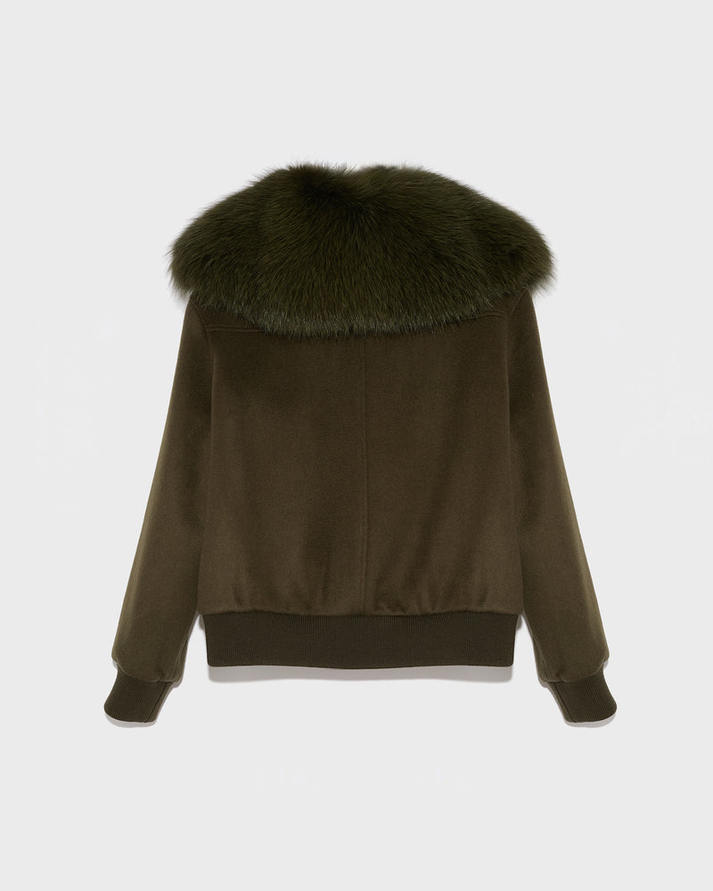 Cropped jacket in cashmere wool with fox fur collar