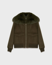 Cropped jacket in cashmere wool with fox fur collar