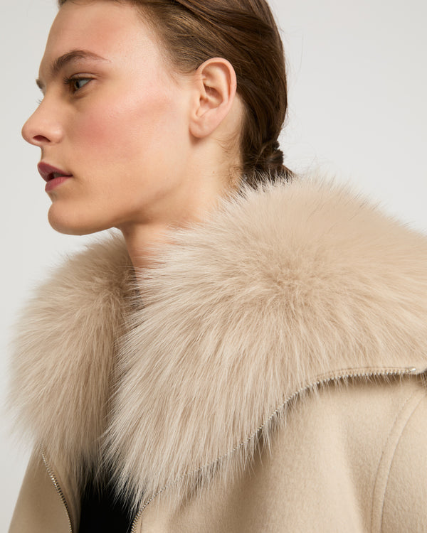 Cropped jacket in cashmere wool with fox fur collar - beige - Yves Salomon