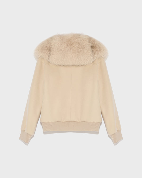 Cropped jacket in cashmere wool with fox fur collar