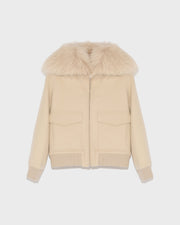 Cropped jacket in cashmere wool with fox fur collar