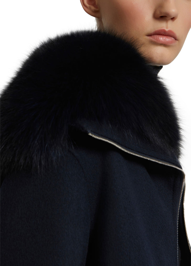 Cropped jacket in cashmere wool with fox fur collar