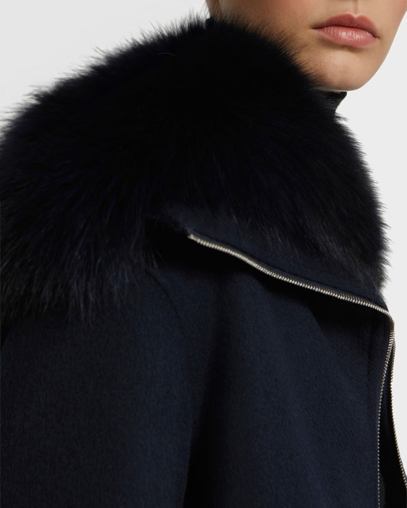 Cropped jacket in cashmere wool with fox fur collar