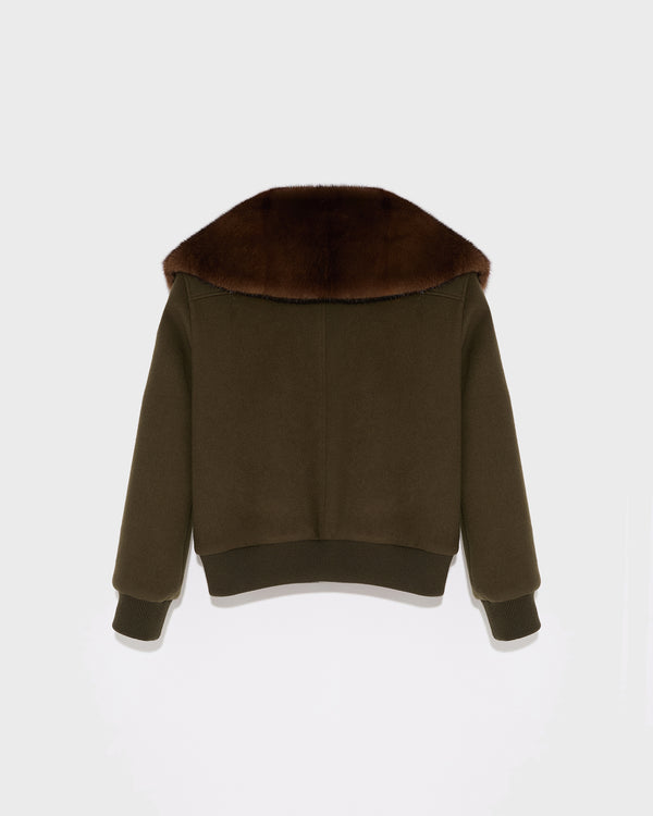 Cashmere wool jacket with mink fur collar - khaki - Yves Salomon