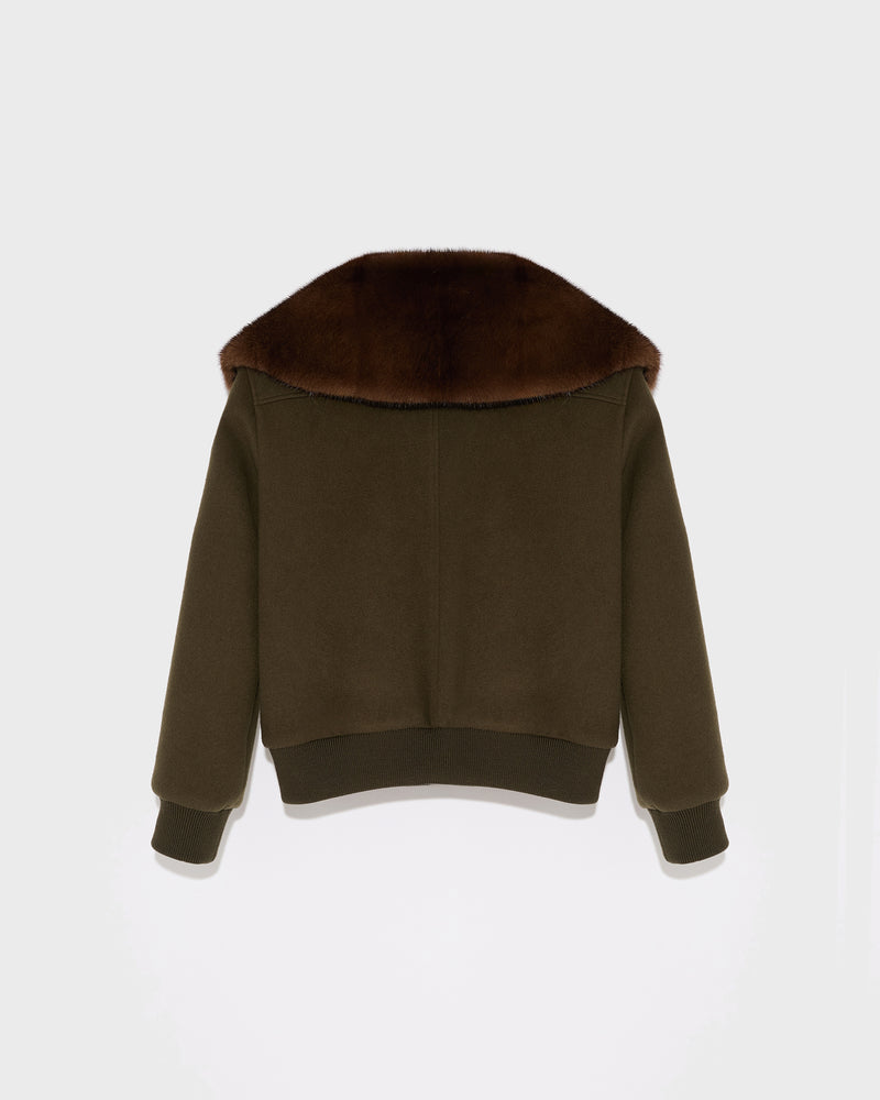 Cashmere wool jacket with mink fur collar - khaki - Yves Salomon