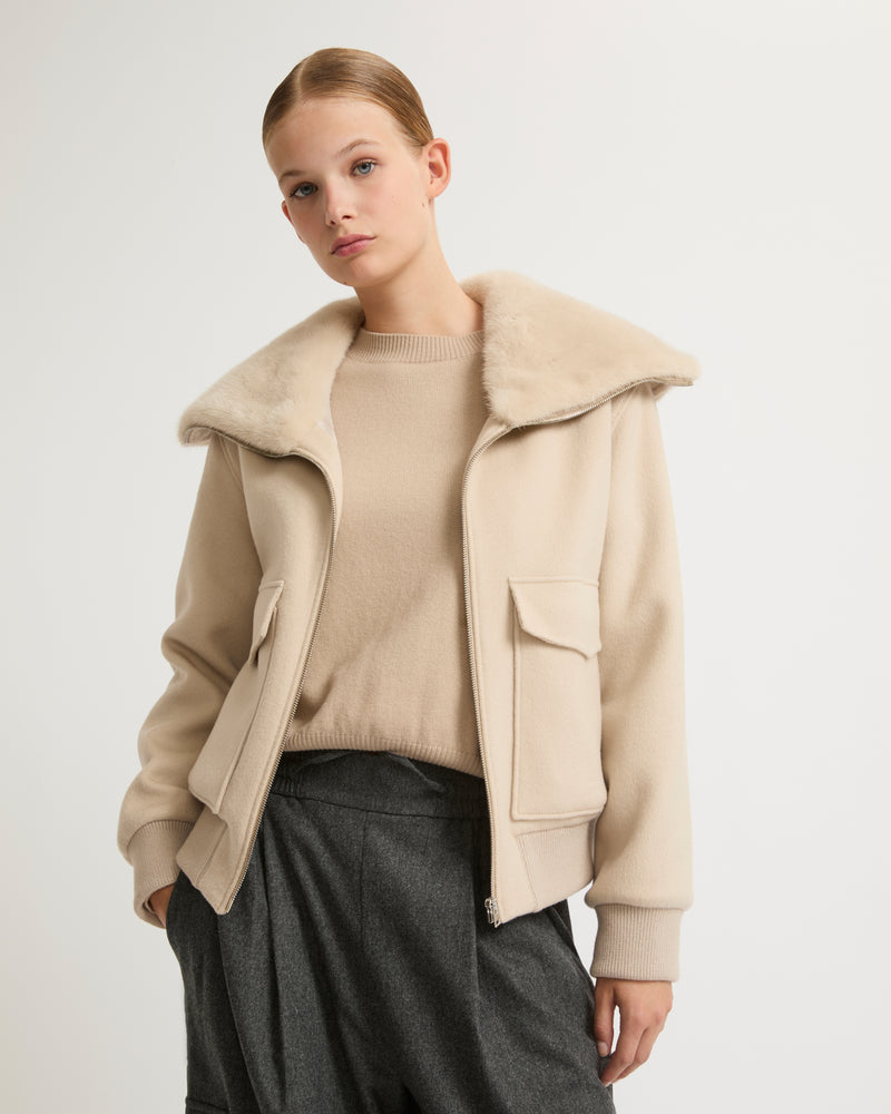 Cashmere wool jacket with mink fur collar