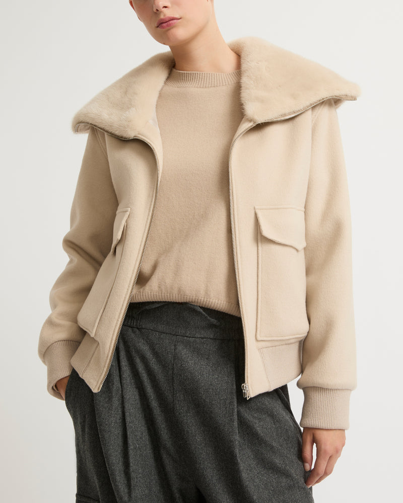 Cashmere wool jacket with mink fur collar