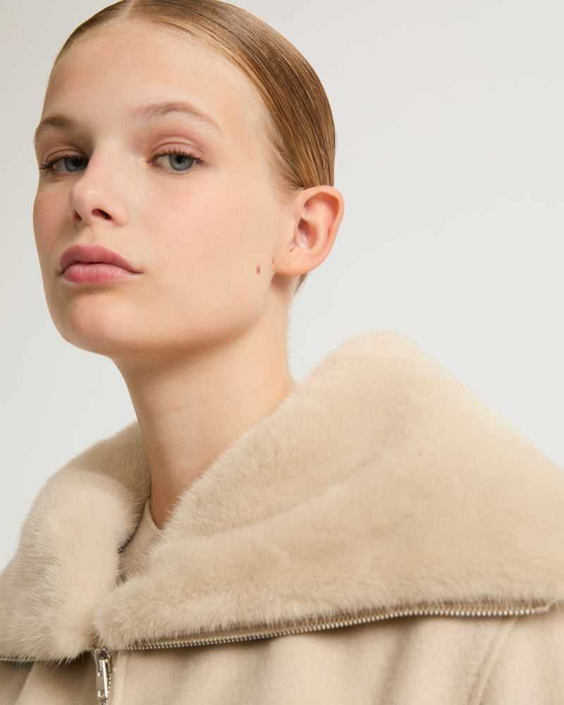 Cashmere wool jacket with mink fur collar - beige - Yves Salomon