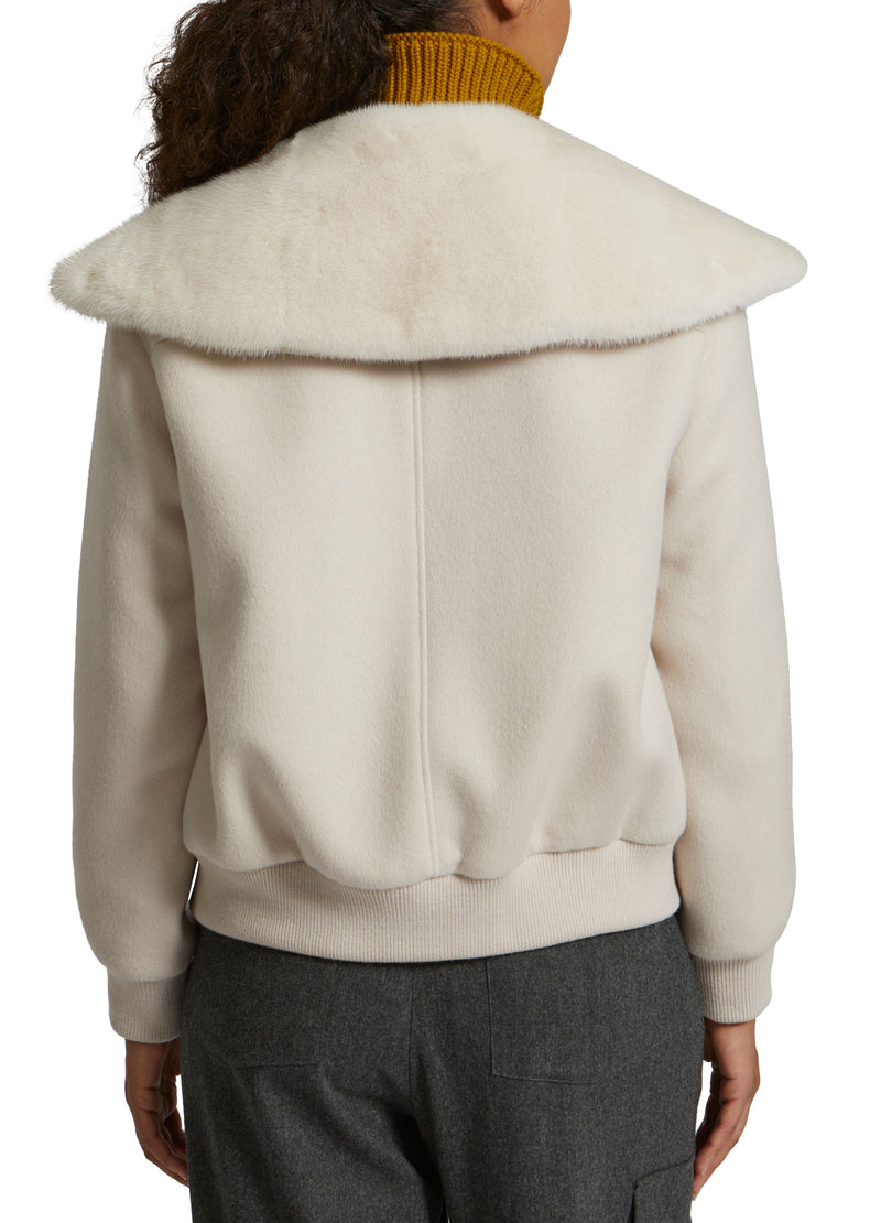 Cashmere wool jacket with mink fur collar