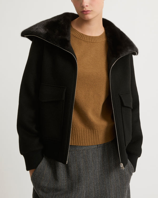 Cashmere wool jacket with mink fur collar