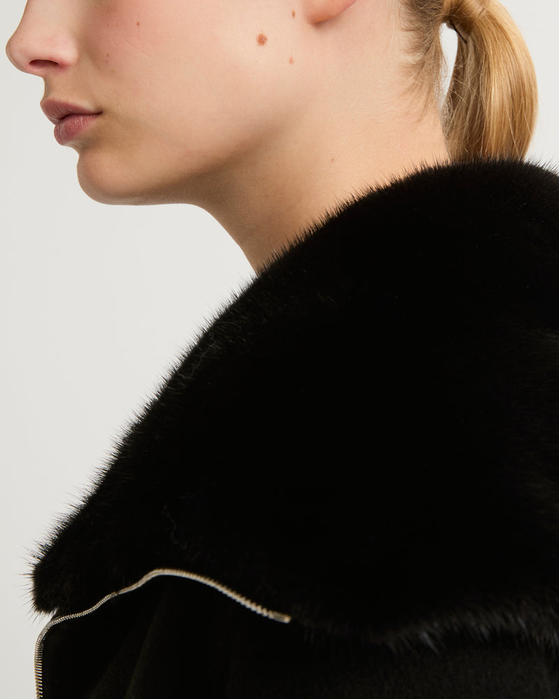 Cashmere wool jacket with mink fur collar