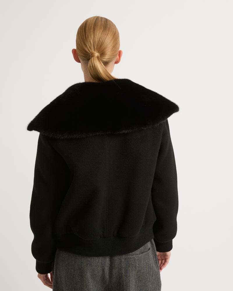 Cashmere wool jacket with mink fur collar - black - Yves Salomon