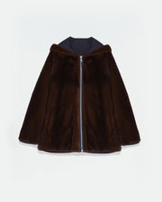 Hooded parka in mink fur reversible technical fabric