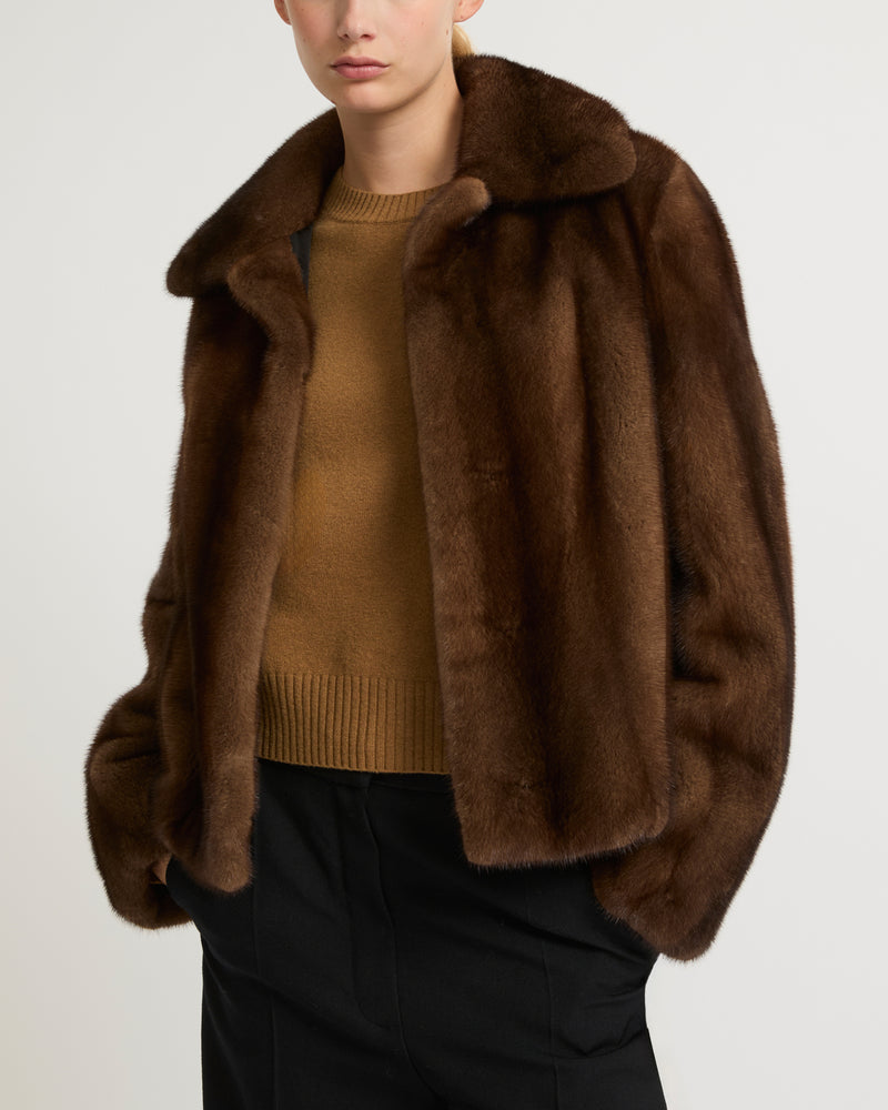 Short jacket in long-haired mink fur