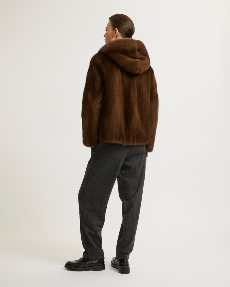 Hooded jacket in long-haired mink fur - brown - Yves Salomon