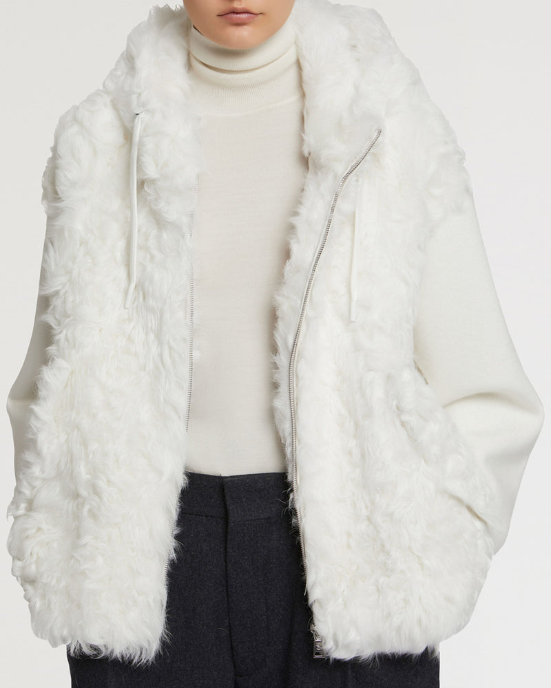 Hooded jacket in knit and curly lamb-Yves Salomon-Winter sale & boxing day