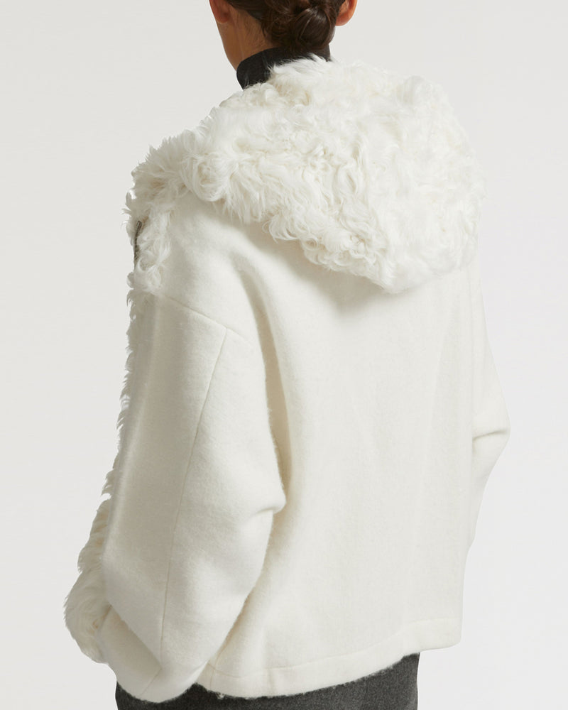 Hooded jacket in knit and curly lamb-Yves Salomon-Winter sale & boxing day