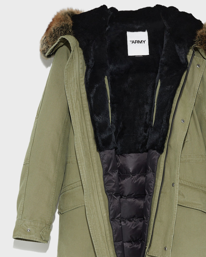 Hooded cotton parka with fox fur