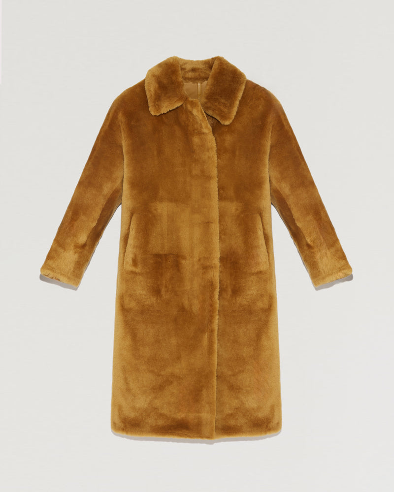 Long merino lambskin coat with collar-Yves Salomon-Winter sale & boxing day