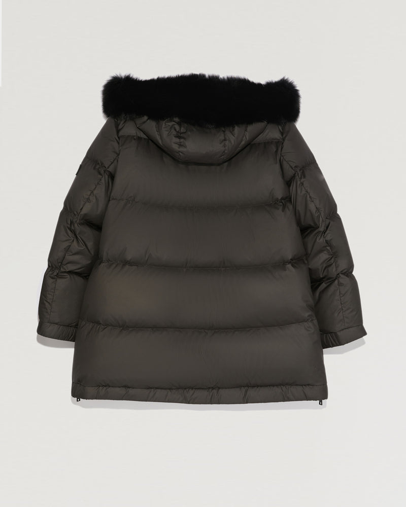 “A” line hooded down jacket with fox fur-Yves Salomon-Winter sale & boxing day