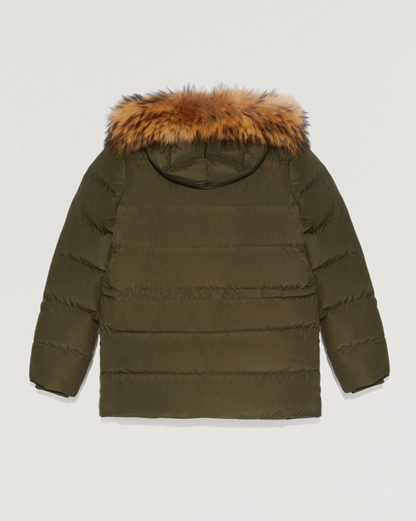 Hooded down jacket with marmot fur-Yves Salomon-Winter sale & boxing day