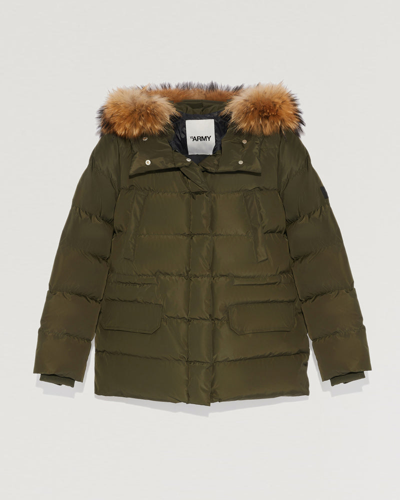 Hooded down jacket with marmot fur-Yves Salomon-Winter sale & boxing day