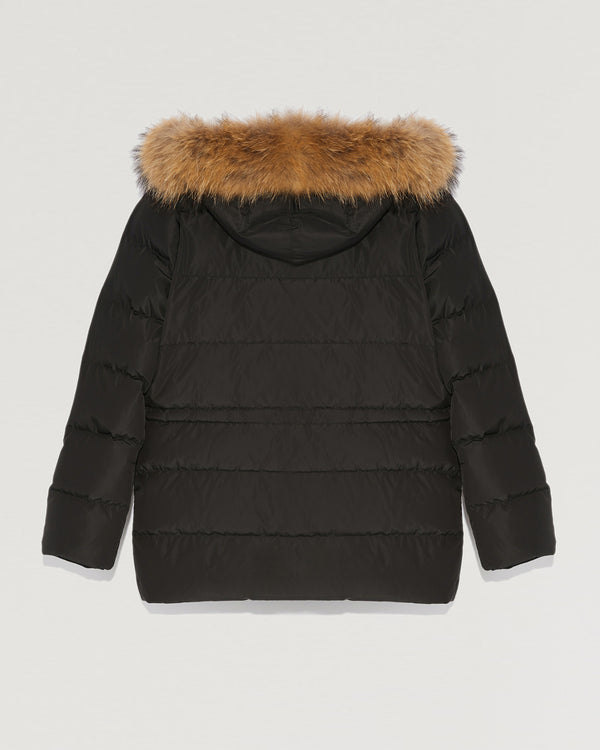 Hooded down jacket with marmot fur-Yves Salomon-Winter sale & boxing day