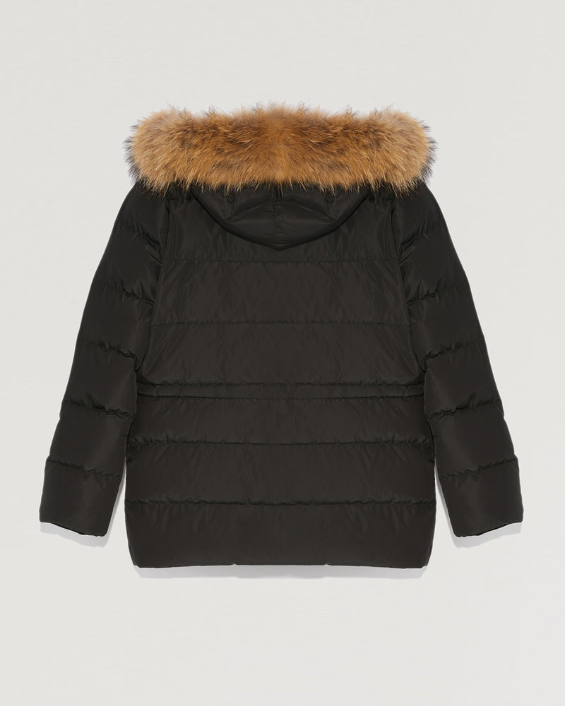 Hooded down jacket with marmot fur-Yves Salomon-Winter sale & boxing day