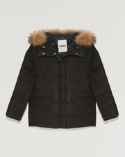 Hooded down jacket with marmot fur