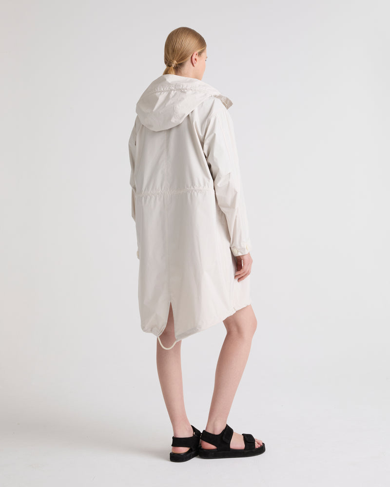 Long fishtail parka in techical fabric