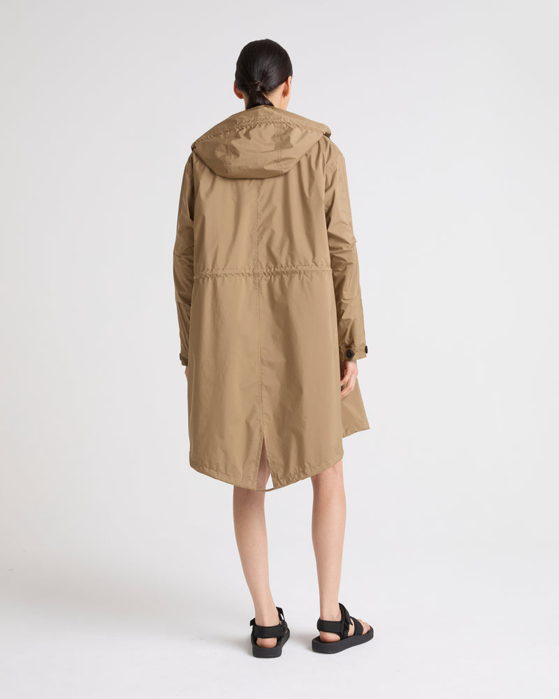 Long fishtail parka in techical fabric