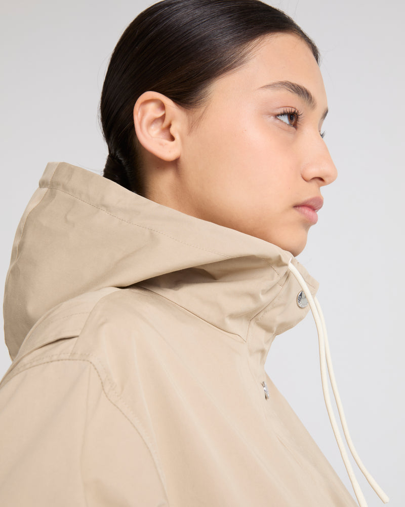 Short parka in technical cotton-mix fabric