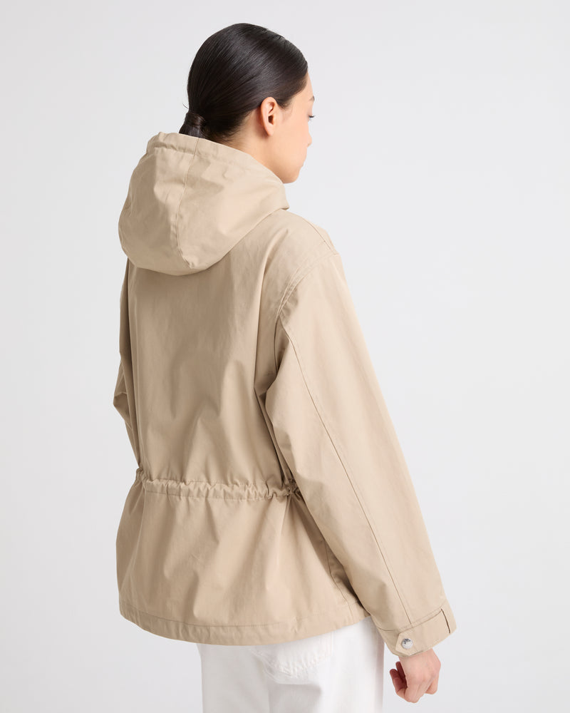 Short parka in technical cotton-mix fabric