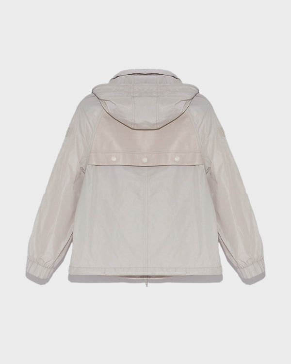Short technical fabric and leather parka - white