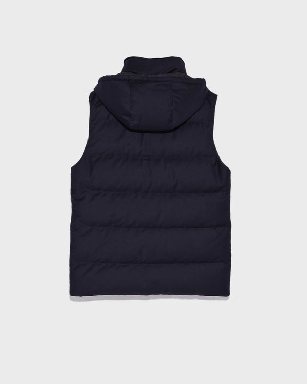 Loro Piana fabric down gilet with mink trim - navy