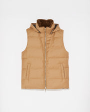 Down Gilet made with Loro Piana fabric with mink fur trim