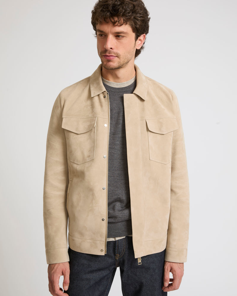 Double-sided velour leather jacket with nappa reverse