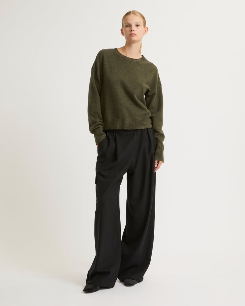 Merino knit jumper - khaki - Yves Salomon