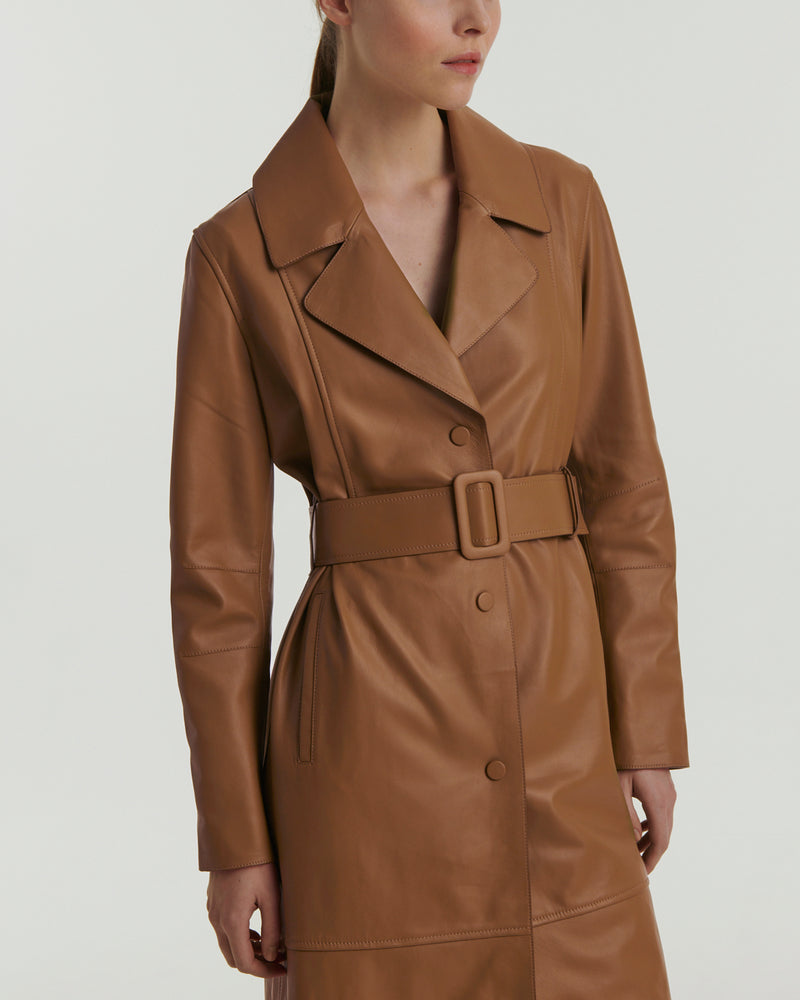 Long leather trench coat