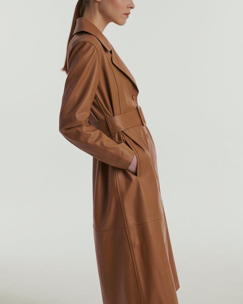 Long leather trench coat