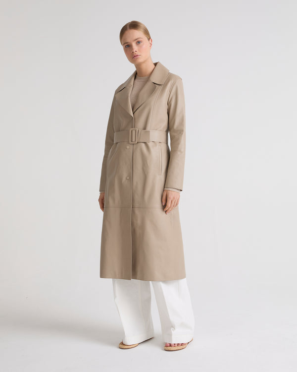 Long leather trench coat