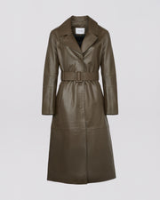 Long lamb leather trench coat