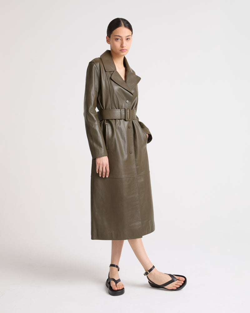 Long leather trench coat - khaki - Yves Salomon