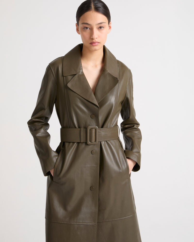 Long leather trench coat