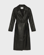 Long lamb leather trench coat