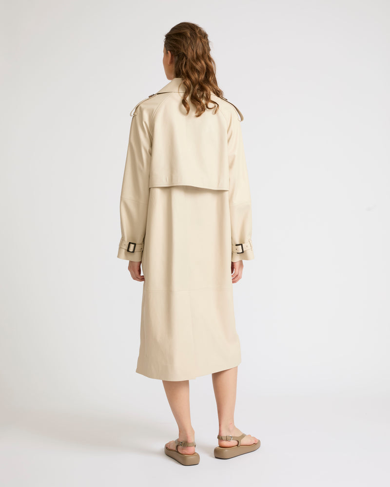 Long belted trench coat in lamb leather