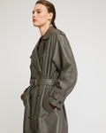 Long belted trench coat in lamb leather