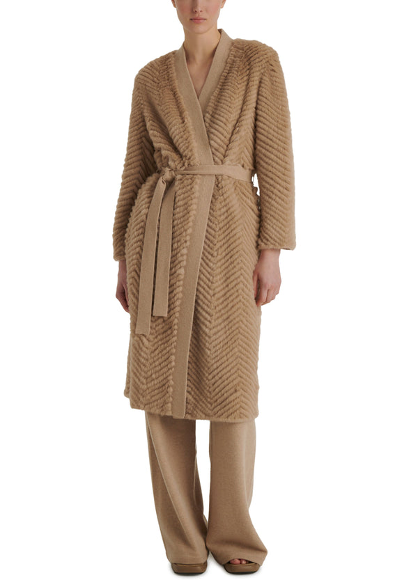 Merino knit and mink long coat