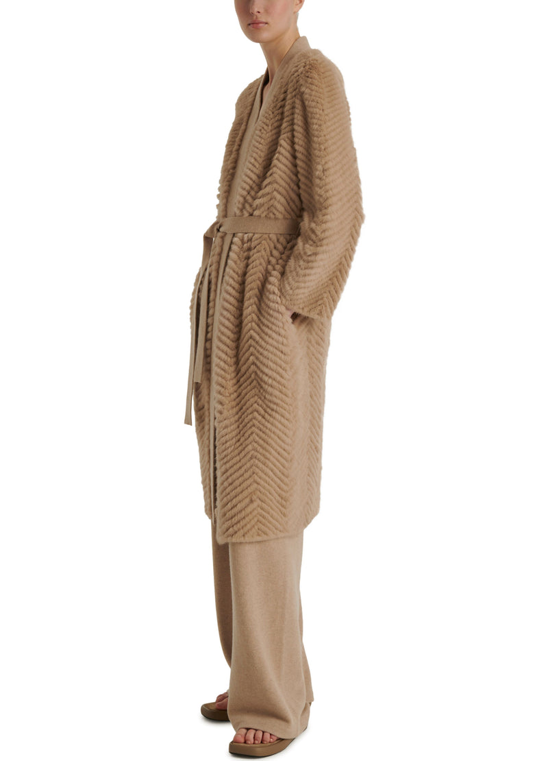 Merino knit and mink long coat